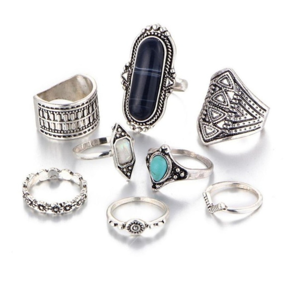8 Set Antique Silver Gypsy Stackable Rings - Picture 2 of 2